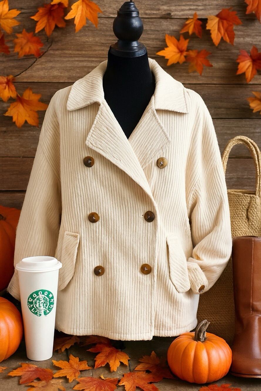 Free People Remi Corduroy Pea Coat - XS Cream Oversize Chore Jacket, Cottagecore